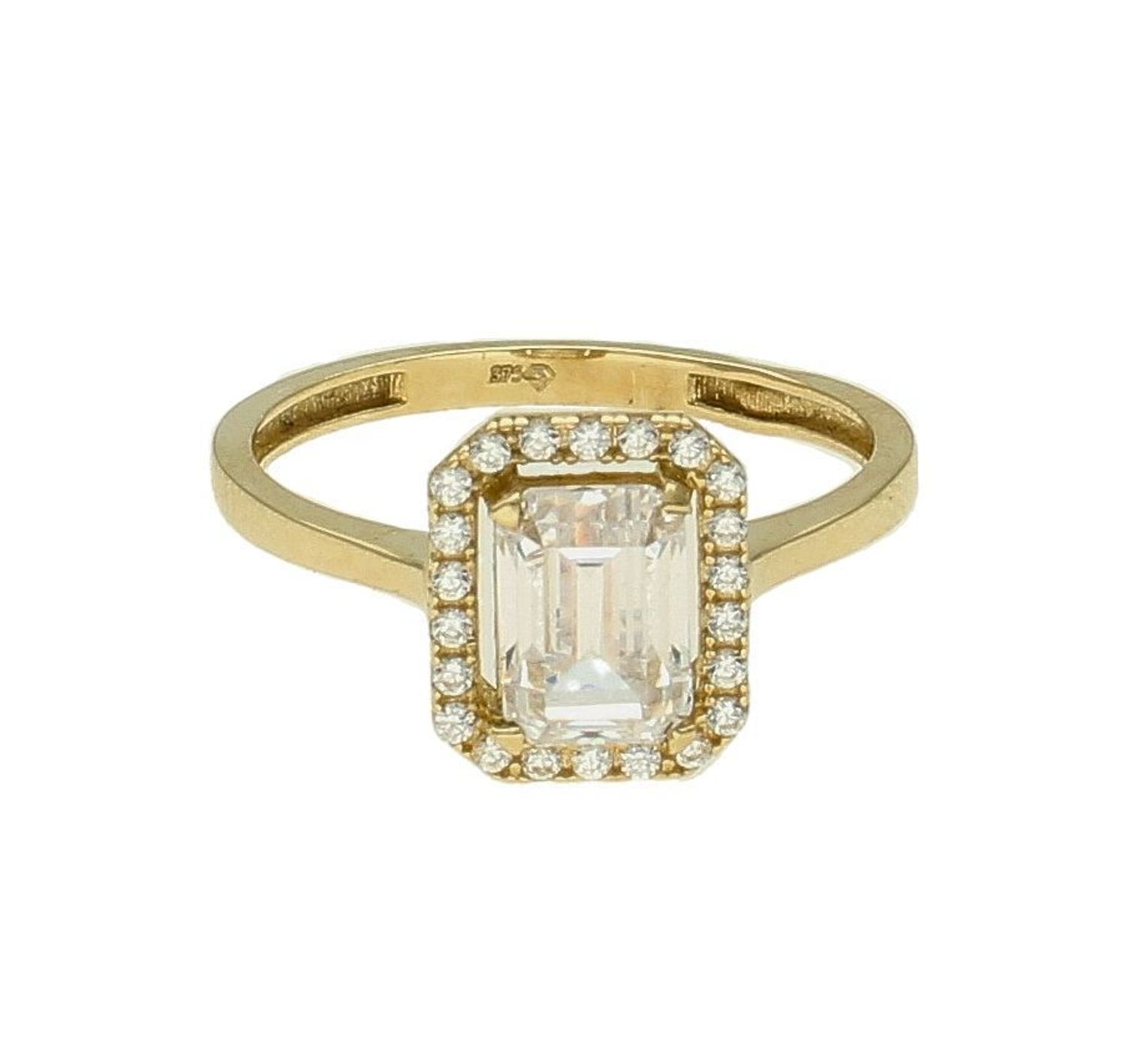 Złoty pierścionek damski 375 z prostokątną cyrkonią zaręczynowy PI 6611 375. Złoty pierścionek damski. Złoty pierścionek zaręczynowy. Pierścionek damski złoty. Pierścionek damski zaręczynowy idealny na prezent .jpg